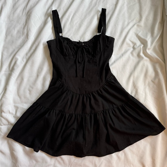 Black Lucie Linen Mini Dress - Picture 4 of 6